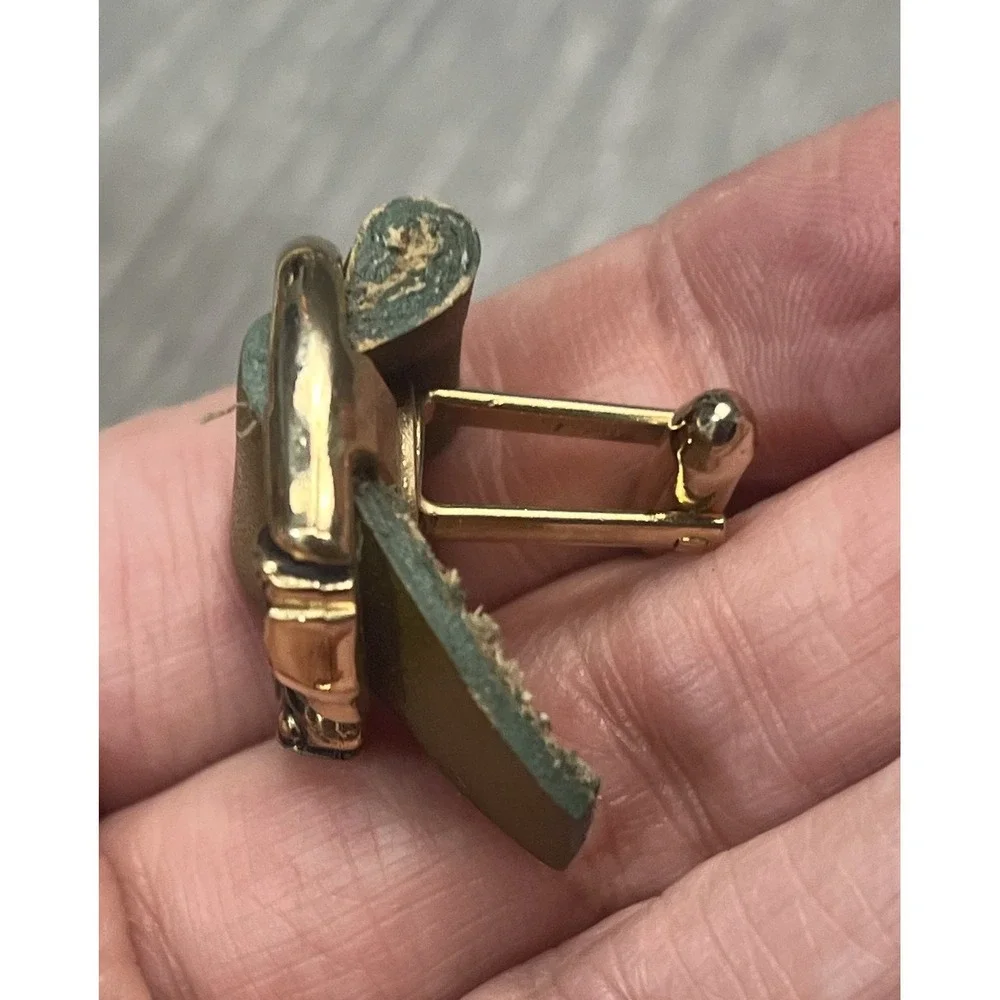 MCM Hickok Olive Green Leather Gold Tone Cufflinks Double Headed Eagles